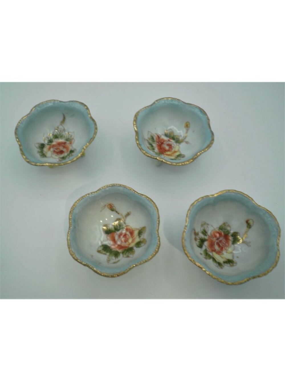 Nippon Footed Bowl Set 5 Pieces Fruit Nut Hand Painted Floral Design Vintage - Picture 3 of 8